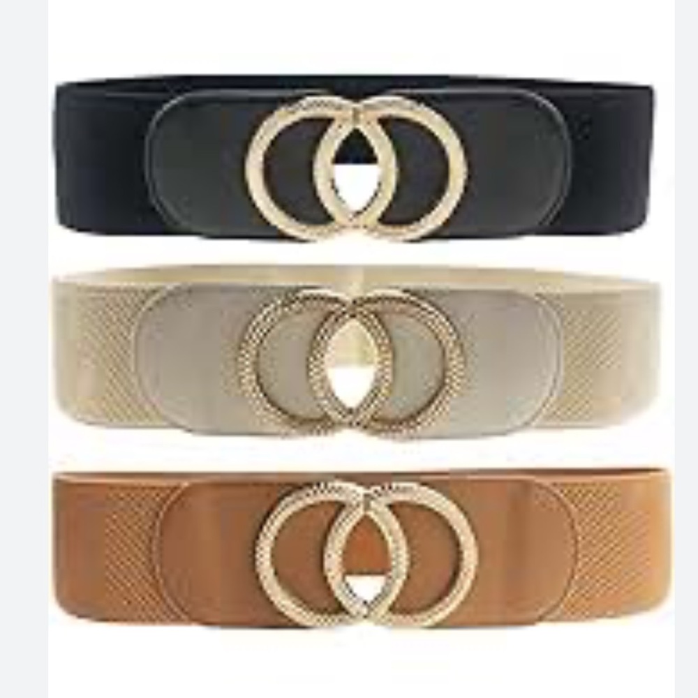 3 Pack  Vintage Wide Elastic Stretch Waist Belt For Dresses Black,Brown,White